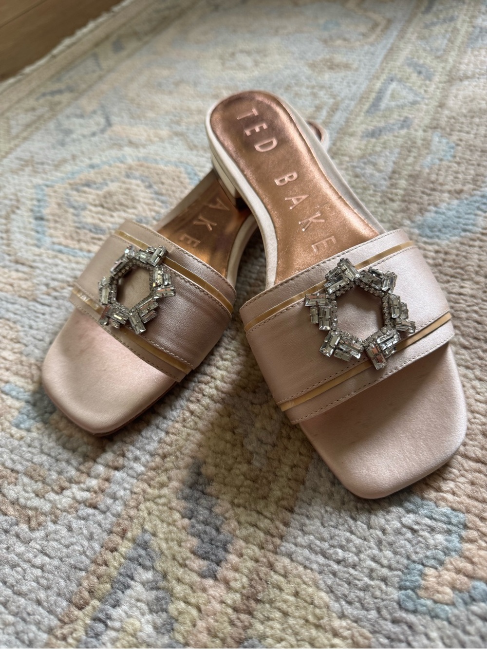 Ted Baker Rose Gold “twinkal” wedding flats with Crystal Buckle